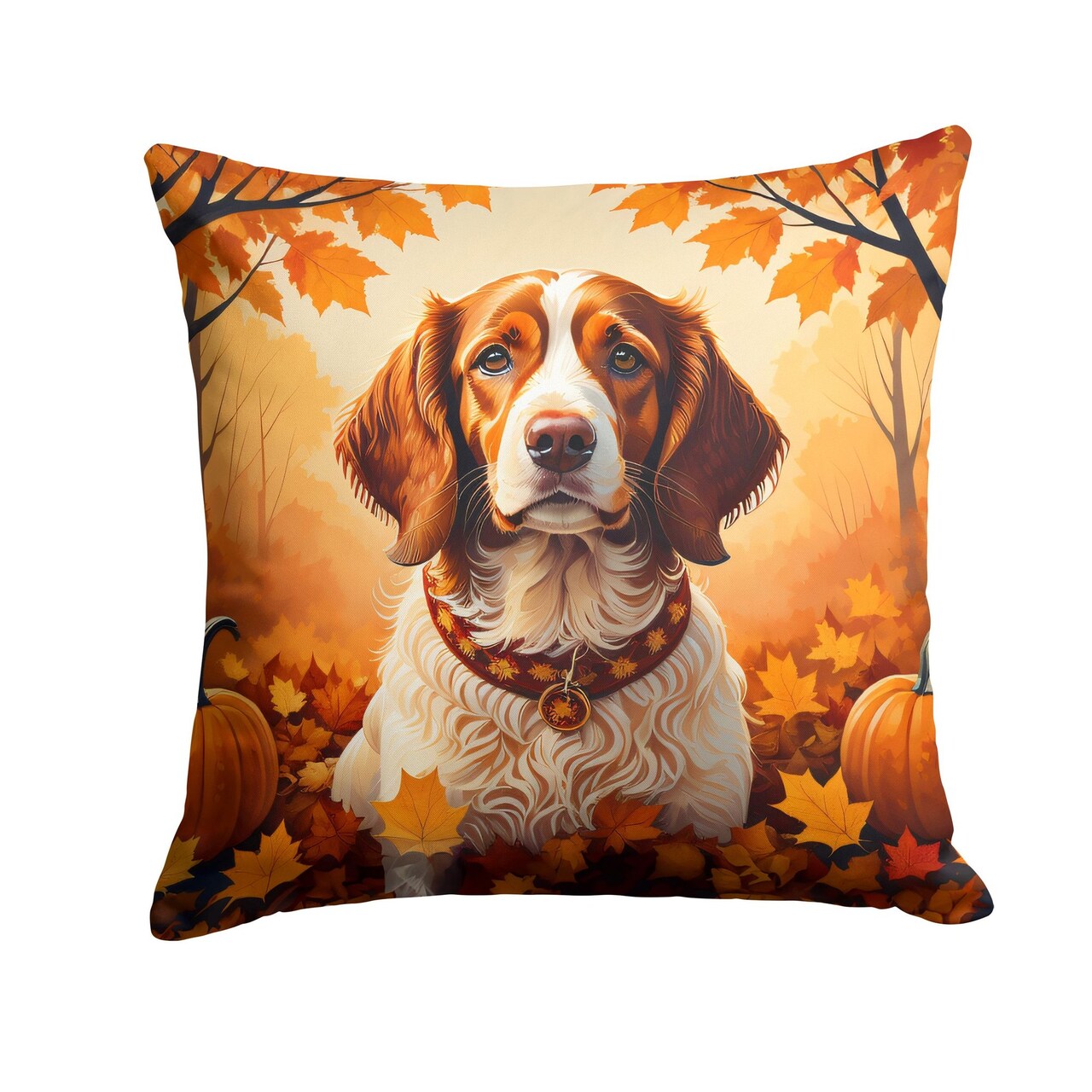 Edge Collections - 18" x 18" - Multicolor - Brittany Spaniel Fall Decorative Throw Pillow , Machine Washable - 1 Piece